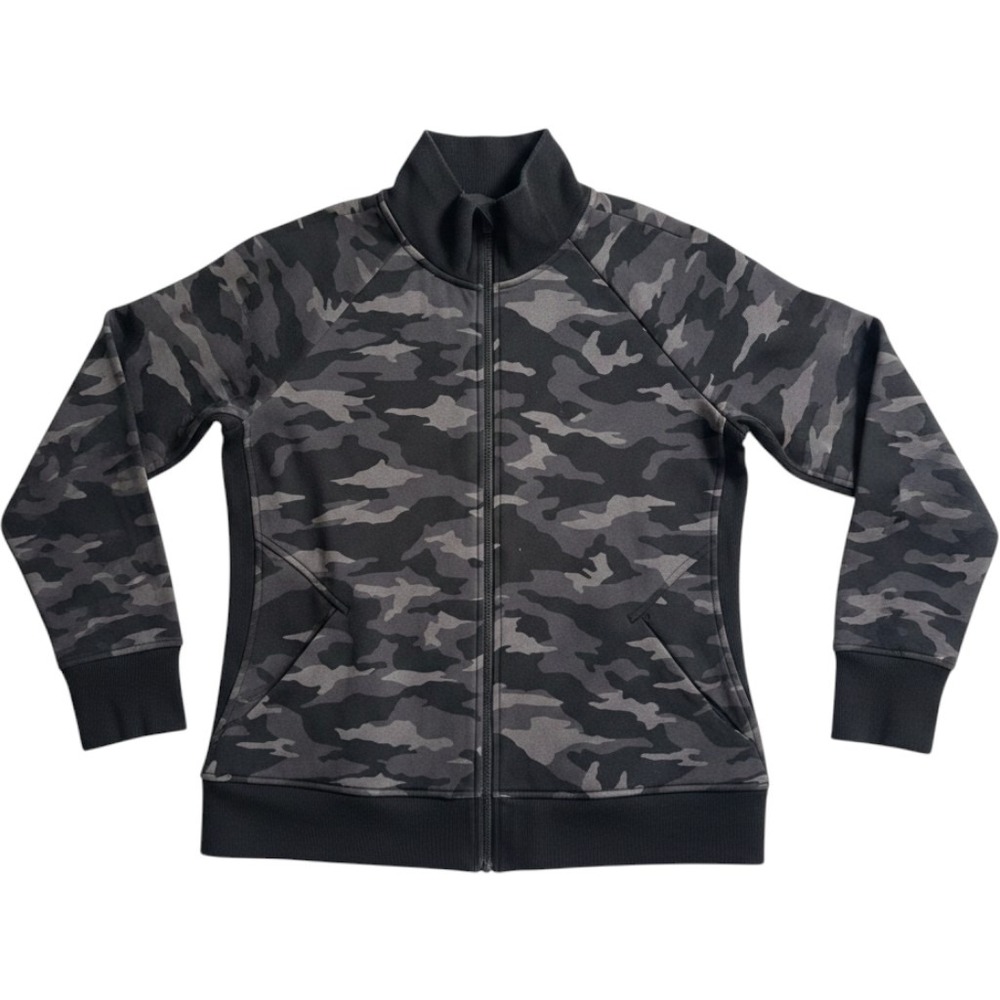 Athleta Triumph Camo Full Zip Jacket Black Grey Mock Neck Tall Large Athleisure